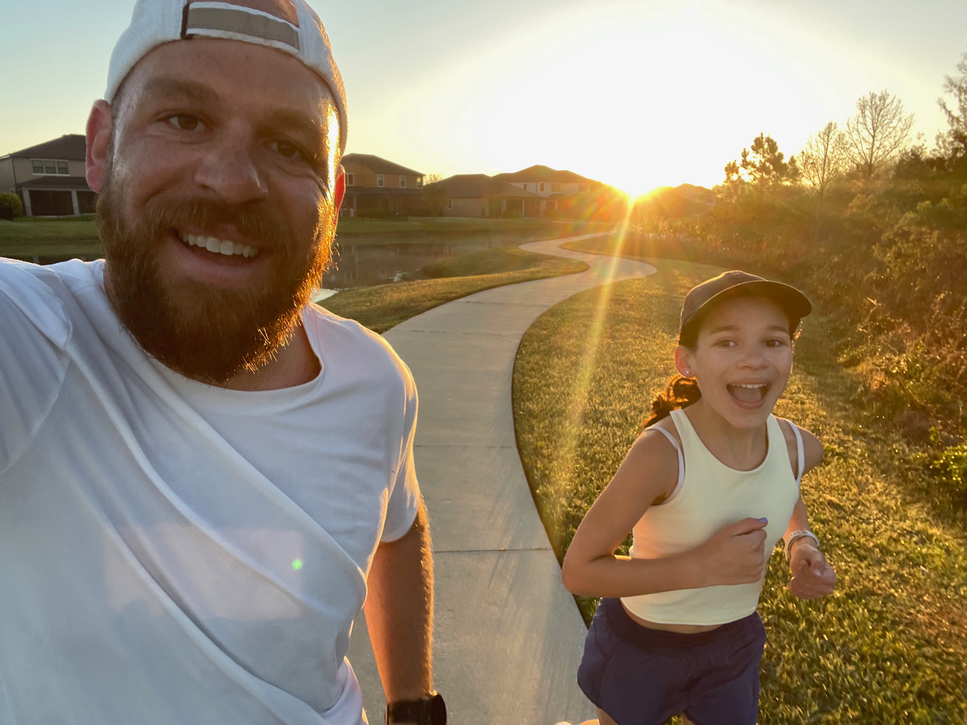 Father and daughter running